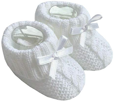 Nursery Time Preciosos botines de punto con lazo, muy suaves [1 Par] para unisex niños 0-3 meses Blanco
