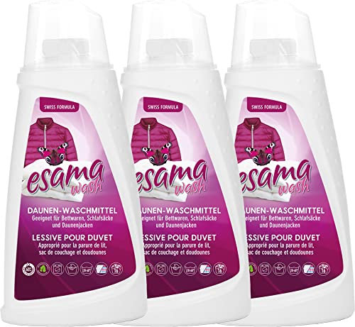 Esama wash 3x1L Daunenwaschmittel bis zu 48 Waschgänge für Daunen, Daunendecken, Daunenjacken, für weiße, als auch für farbige Textilien und Handwäsche geeignet