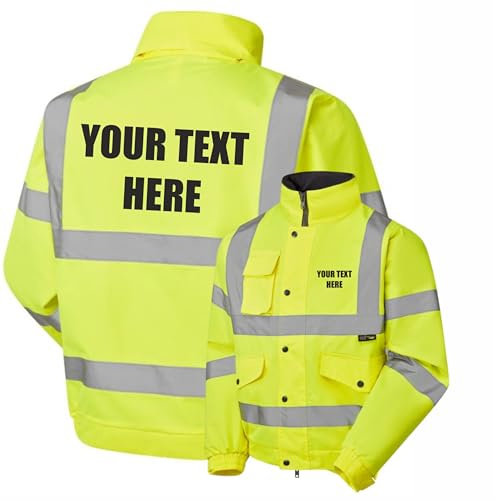 Personalised Custom Printed Yellow Hi Vis Bomber Jacket Reflective, Waterproof, Conforms to EN20471 Class 3, High Visibility, By Brook Hi Vis,