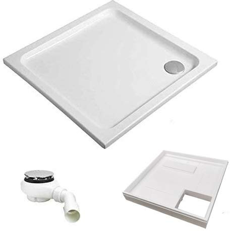 HOESCH KOMPLETT-PAKET: Duschwanne 90 x 90 x 6,5 cm superflach Acryl + Styroporträger/Wannenträger + Ablaufgarnitur chrom