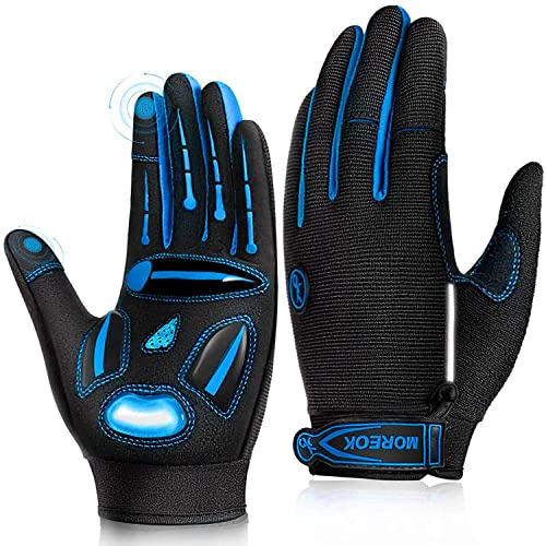 BIKINGMOREOK Bike Cycling Gloves for Men Women,Touchscreen Full Finger Shock-Absorbing 5MM Gel Pads MTB Road Bicycle Gloves for Mountain Biking,Running,Hiking,Outdoor Sports-Blue-XL