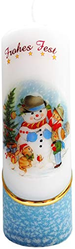 Meissner-Handel Auswahl Motiv, Weihnachtskerze 'Frohes Fest' ca. 6 x 18 cm, farbig getaucht, mit farbigen Wachs- und Bildauflagen * (Motiv 005-FF)