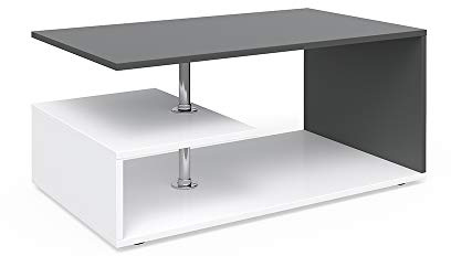 Vicco Couchtisch Guillermo, Weiß/Anthrazit, 91 x 52.6 cm | zur Aufbewahrung von Zeitschriften und Fernbedienungen