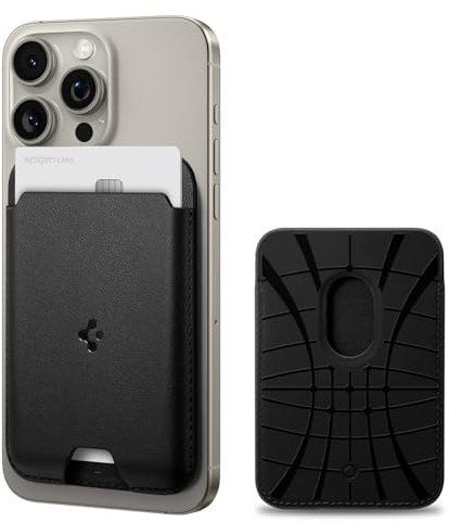 Spigen Valentinus MagFit Portefeuille magnétique pour 2 Cartes Compatible avec Les modèles iPhone 17/16/15/14/13/12 Porte Carte magsafe - Noir