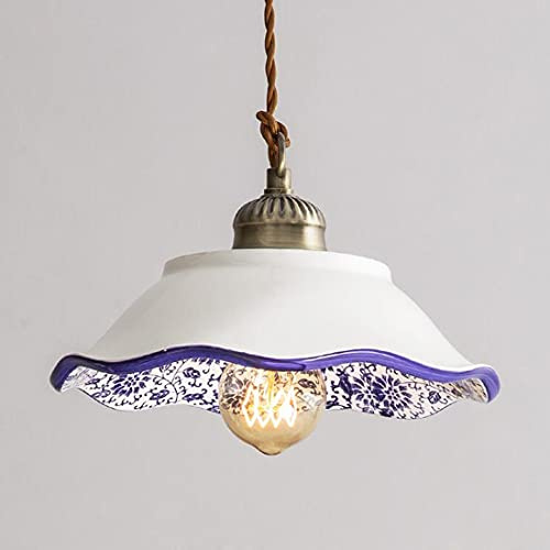 LED Antik Hängelampe Keramik Vintage Weiß Blau Porzellan Rund Pendelleuchte Rustikal Esszimmer Büro Wohnzimmer Küchen Kronleuchter Modern Design Lampe Decke Beleuchtung Retro Klassischer Stil Ø25cm