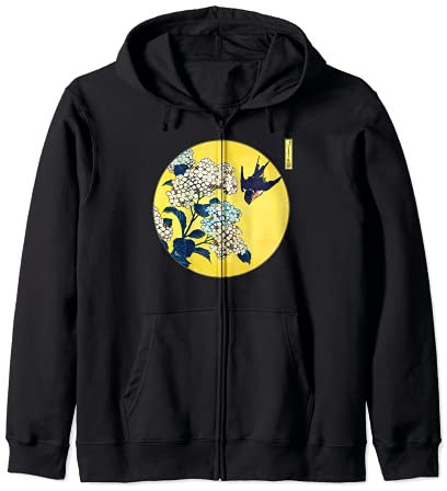 Famous Vintage Japanese Woodblock Art: Hydrangea and Swallow Zip Hoodie
