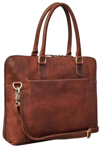 STILORD Latoya Bolso Oficina Mujer Cuero Vintage Maletín Trabajo Portdocumentos Bolsa de Negocios para Ordenador Portátil de 13.3 Pulgadas de Auténtica Piel Color:Porto - marrón