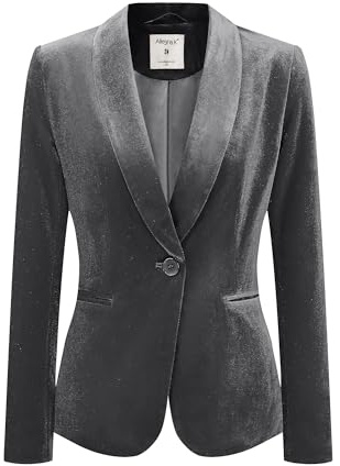 Allegra K Damen Büromantel Solid Schalkragen 1 Knopf Samt Blazer, Grau, XL