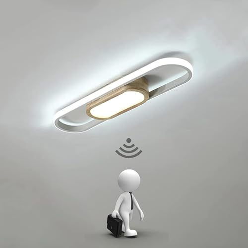 LED Deckenleuchte mit Bewegungsmelder Flur Sensorlampe Modern Holz Deckenlampe mit Tageslichtsensor Flurlampe Deckenbeleuchtung für Flur Schlafzimmer Korridor Balkon Gang Treppe Veranda, 6000K (50cm)