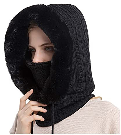 Beokeuioe Damen Herren Sturmhaube Winddicht Schalmütze Schlupfmütze Fleece Gefüttert Wintermütze Warm Strickmütze Winter Strick Balaclava Mütze Kapuzen-Schal Gesichtshaube
