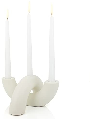 AERLO Taper Candle Holders Set - Modern Candle Stick Holders - Ceramic Table Decor, Centerpiece, & Decorative Candle Holders for Candlesticks - Candelabra for Candle Sticks Holder Decor (Ivory White)
