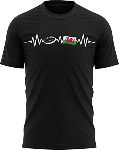 Wales Heartbeat Rugby T Shirt Mens Welsh Football Rugby Supporter Cymru Tee Top