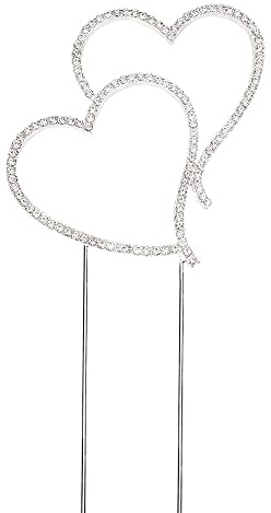 TAIHE Decoración para Tarta de Boda, Topper Tarta Boda con Forma de Corazón de Amor Doble, Plata, Duradera y Reutilizable, Ideal para Bodas y Aniversarios