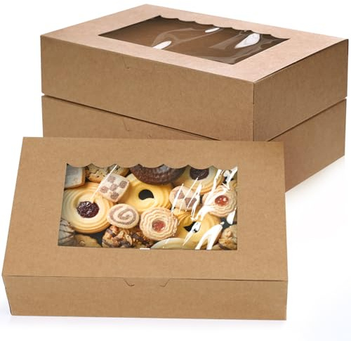 AWCIGG 20 Stück Kraftpapier Gebäckkarton mit Sichtfenster 21,5 x 14 x 5,1cm Tortenschachtel Weihnachtsparty Geschenkbox für Cookies Cupcakes Muffin Süßigkeiten Kuchen Verpackung