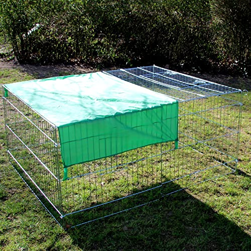 NYVI Freilaufgehege FreeBunny 112x142 cm - Wetterfest, Rostfrei, Langlebig - mit Sonnenschutz Plane - Außengehege für Kleintiere wie Hasen & Kaninchen - Freilauf Auslauf - Freigehege aus Metall