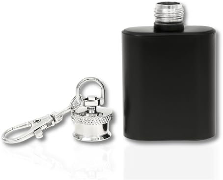 Mini porte-clés flasque • Noir Argent Vert • Flasque en acier inoxydable de 30 ml • Cadeaux amusants pour hommes • Calendrier de l'Avent pour homme • Mini cadeaux (noir)