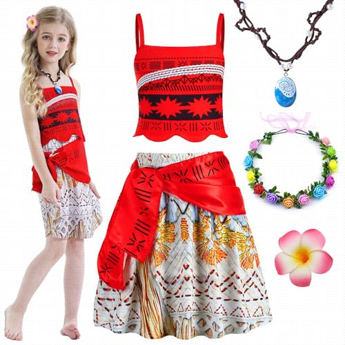 TOLOYE Prinzessin Kostüm Mädchen, Prinzessin Kleid mit Blumenkrone Halskette Blumenclip, Abenteuer Outfit, Faschingskostüme Kinder für Karneval Cosplay Geburtstagsfeier