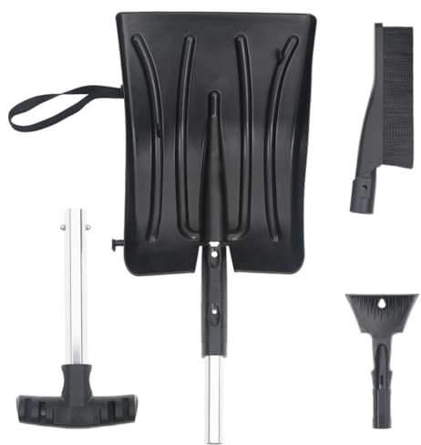 Schneeschaufel-Set 3-in-1 Schwarz Aluminium, JUNZAI Schneeschieber, Schneeräumung, Schnee Schaufel, Schneeräumgeräte, Snow Shovel, Schaufel Schnee 364824