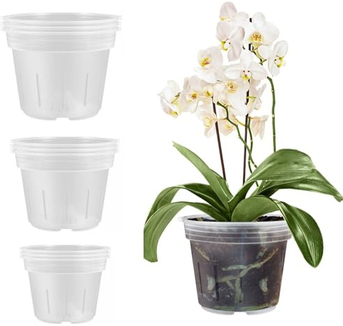 ALI2 Transparente Orchideentöpfe H95mm D120mm, H104mm D140mm, H127mm D160mm, 3pcs Kunststoff Topf