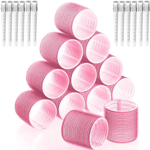 Hair Rollers Set 24 Pcs, Hair Curlers With 12 Pcs 48MM Self Grip Jumbo Hair Rollers & 12Pcs Duckbill Clip, Salon DIY Hairdressing Curlers Hair Curlers Rollers Tools for Long Medium Short Hair