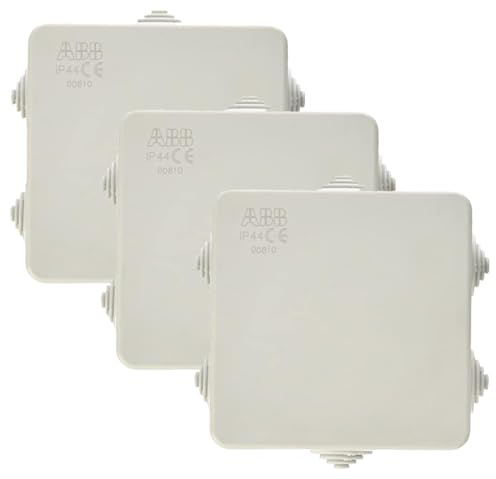 ABB IP55 Junction Box • Waterproof Electric Cable Connector Unit • Cable Glands Included • Shockproof Adaptable Electric Box • Indoor/Outdoor Box • 80 x 80 x 40mm (Pack of 3)