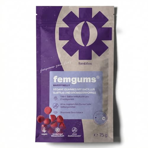 fembites femgums Happy Belly - Fruchtgummis aus Fruchtpüree - Mit Bakterienkulturen für die Darmflora - Ohne Zuckerzusatz - Laborgeprüft - 30 Gummis