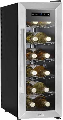 12 Bottle Freestanding Wine Cooler Fridge LED Backlit Metal Shelf Steel & Glass