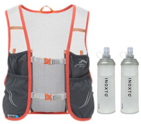 Harilla Trinkwesten-Rucksack, Trinkrucksack, Tagesrucksack, Trinkbeutel, Laufweste zum Klettern, Wandern, Trail, Fitness, Radfahren, Dunkelgrau Orange, l