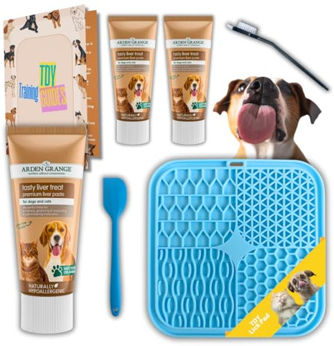 TDY Lick Pad, Scraper & Cleaning Brush, Arden Grange Tasty Liver Paste Treat + TDY Bundle, For Dogs & Cats Including TDY Training Guides