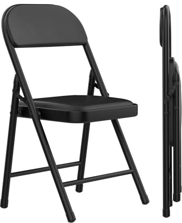 PIPIPOXER 2er Set Metall Klappstuhl Gepolstert Klappstühle aus Leder, Klappstühle für den Innenbereich, bequem PU Klappstuhl, faltbar, platzsparend, für Partys Picknicks,Schwarz