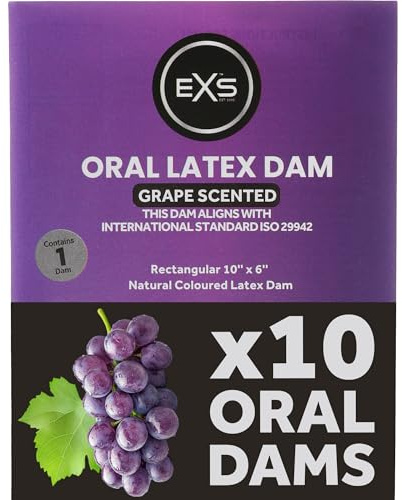 EXS Oralsex-Zahnschutz (Traube – 10er-Pack) Ultradünne, parfümierte Mundschutzfolien 10 x 6 Zoll, vegan – Deutsch entwickelte Zahnschutzfolien