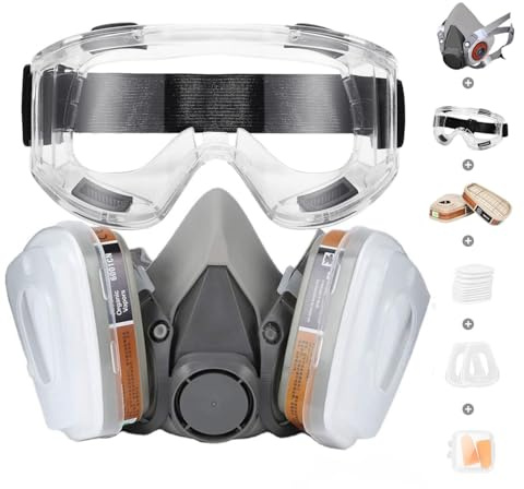 ANUNU Large Size Respirator Mask with Filters, Chemical Respirator with Safety Glasses for Painting, Dust, Woodworking, Epoxy Resin