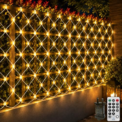 THKFUL Lichternetz für Außen mit Stecker,3x2M Lichterkette Außen Netz für Büsche,Lichterkette mit Fernbedienung Timer 8 Modi für Gartendekoration(warmweiß)
