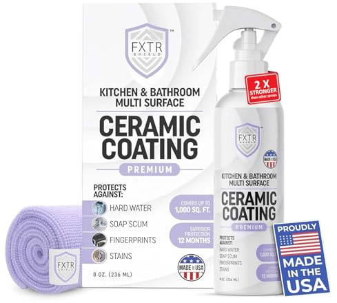 Fixture Shield Home Ceramic Coating Spray (8 oz) - SiO₂ Hydrophobic Protection for Kitchen & Bath | Repels Fingerprints, Stains & Hard Water | Extra Strength Formula | Made in USA