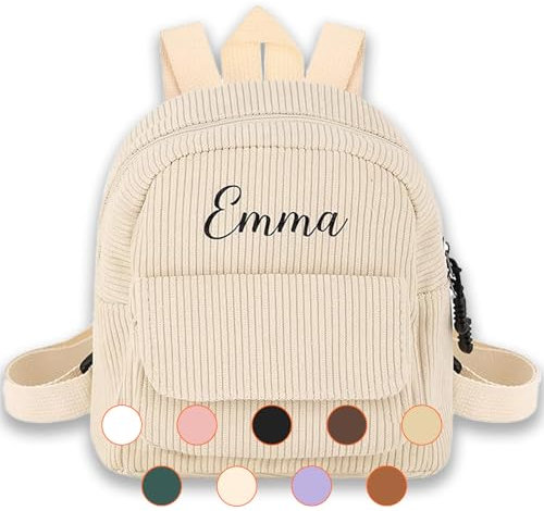 Generisch Kinderrucksäcke für Kindergarten Kindergartenrucksack Personalisiert mit Aufgestickte Namen Kindergarten Rucksack für Mädchen Jungen Mini Rucksack aus Kord (Beige)