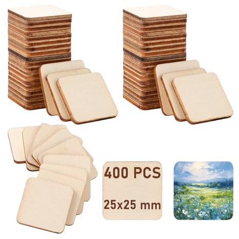 YAYODS 400 piezas cuadradas sin terminar – 2,5 x 2,5 cm juego de burro con fichas de boj de madera – Placas de madera natural en blanco con esquina redonda para pintura, boda, Navidad, decoración