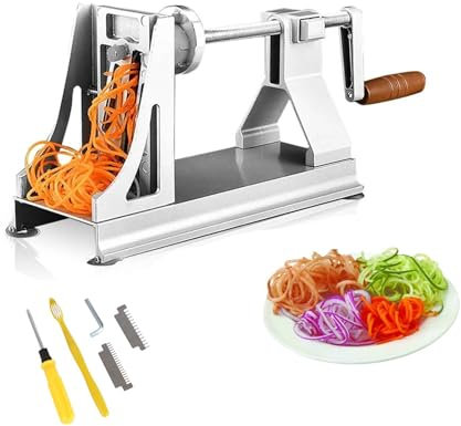 ANGDI Máquina para Hacer mil Patatas ralladas, máquina para Hacer Fideos de calabacín, rallador Manual multifunción Comercial con 3 Cuchillas Intercambiables, 4 Bases de succión