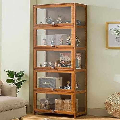 Glasvitrine mit natürlichem Bambusrahmen, eintüriges Design, versiegelt und staubdicht, Braun - Antiker Schrank