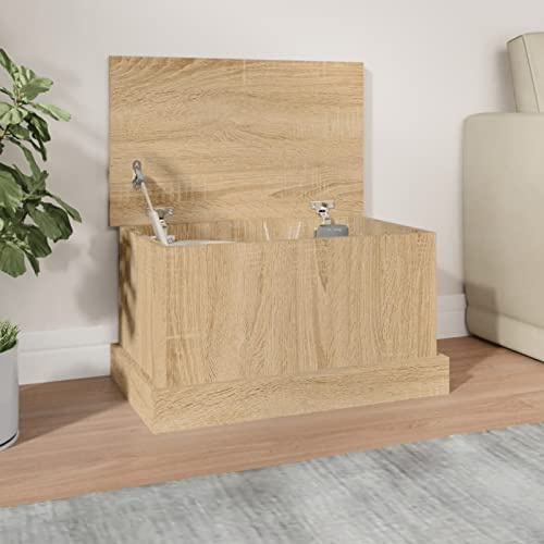 IKAYAA Baúl de Almacenamiento de Madera Baul Almacenaje Interior Baul Juguetes Infantil Taburete para Almacenaje con Tapa para Dormitorio Salón 50 x 30 x 28 cm Roble Sonoma