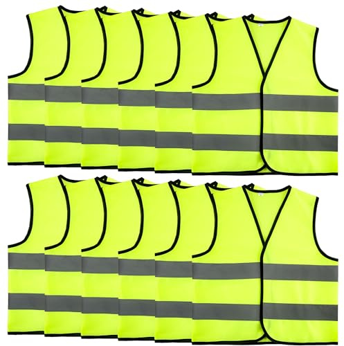12 Pcs Kids Hi Vis Vest High Visibility Reflective Vest Bulk Child Hi Vis Safety Vests with Reflective Strips for Girls Boys Outdoor Activities (M, 7-9 years(120-130 cm))