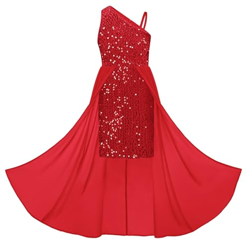 GRACE KARIN Girls Sequin Dress Cute Sleeveless Bodycon Princess Dresses | One Shoulder, Sparkling Sequins, With Chiffon Overlay, Knee Length,Elegant, Suitable for Party, Birthday
