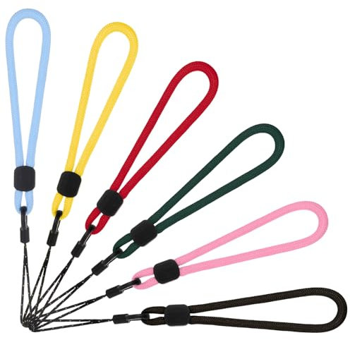 6Pack Small Finger Lanyard with Adjustable Strap - Colorful Nylon Hand Rope for Phone Cases & Keys - Portable Short Keychain