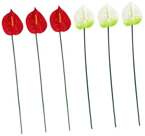 Cabilock 6stücke Künstliche Anthurium Blumen Deko Tischdeko Kunstblumen Innenraum Blumenschmuck Ornament Blumenarrangement Blumendekoration