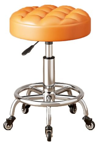 ZFLHIOR Runder Drehhocker mit Rad, ideal für die Arbeit, SPA, Geschäft, Massage, höhenverstellbarer Rollhocker aus PU-Leder mit ultradickem Sitzkissen