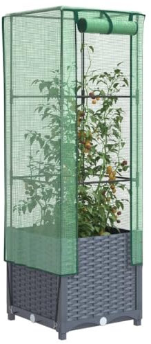 Hochbeet mit Gewächshaus-Aufsatz 40x40x139 cm – Pflanzenkasten in Rattan-Optik für Garten und Balkon, Langlebig und Wetterfest