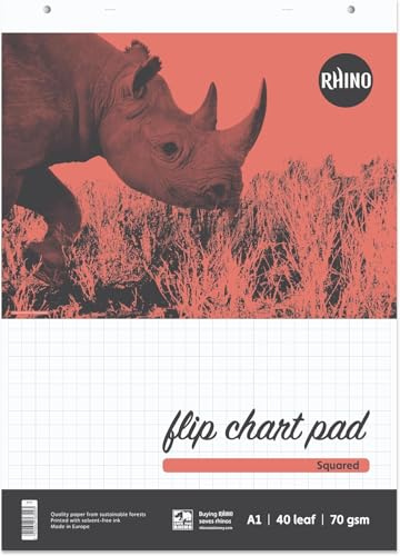 Rhino A1 Flip Chart Paper Pad, 80-Page / 20mm Squared Paper, 5-Pack, 40-Leaf, Office & School Stationery Supplies