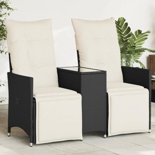 Xichuzi Gartensofa 2-Sitzer Verstellbar mit Tisch Schwarz Poly Rattan, Lounge Sofa Outdoor, Garten Loungemöbel, Gartensofa, Gartenlounge - 365715