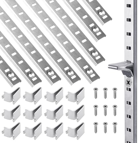 Xadnitu 20 Packs 17 Inches Metal Pilaster Shelf Bracket Rails with Adjustable Shelving Support Clips and Mount Screws for Cabinet, Shelves Storage