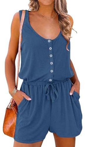 GRMLRPT Tutine da Donna Corta Salopette Estate Senza Manica Scollo a U Monopezzi Estiva Casual Pantaloni Pagliaccetto con Tasche(Multicolore,S-XL)