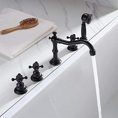 Robinet Retro Noir de Baignoire Sur Gorge ''Croix'' Manche à Mitigeur Baignoire avec Douchette 5 Trous,Rétro Noir